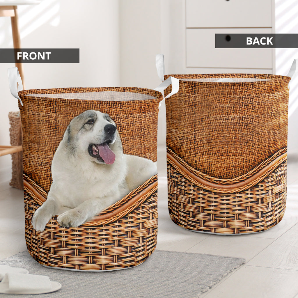Great pyrenees dog rattan teaxture - Laundry basket-Owls Matrix