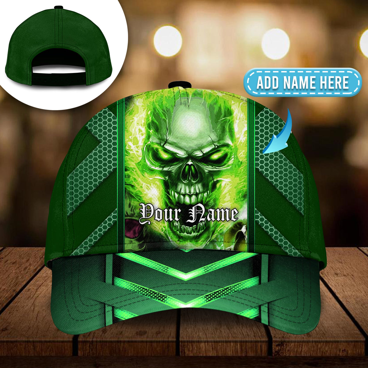 Ferocious Green Skull Personalized – Classic Cap