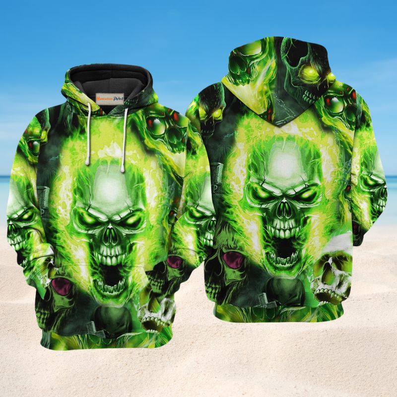 Green Skull Fear No Man Art – 3D Hoodie