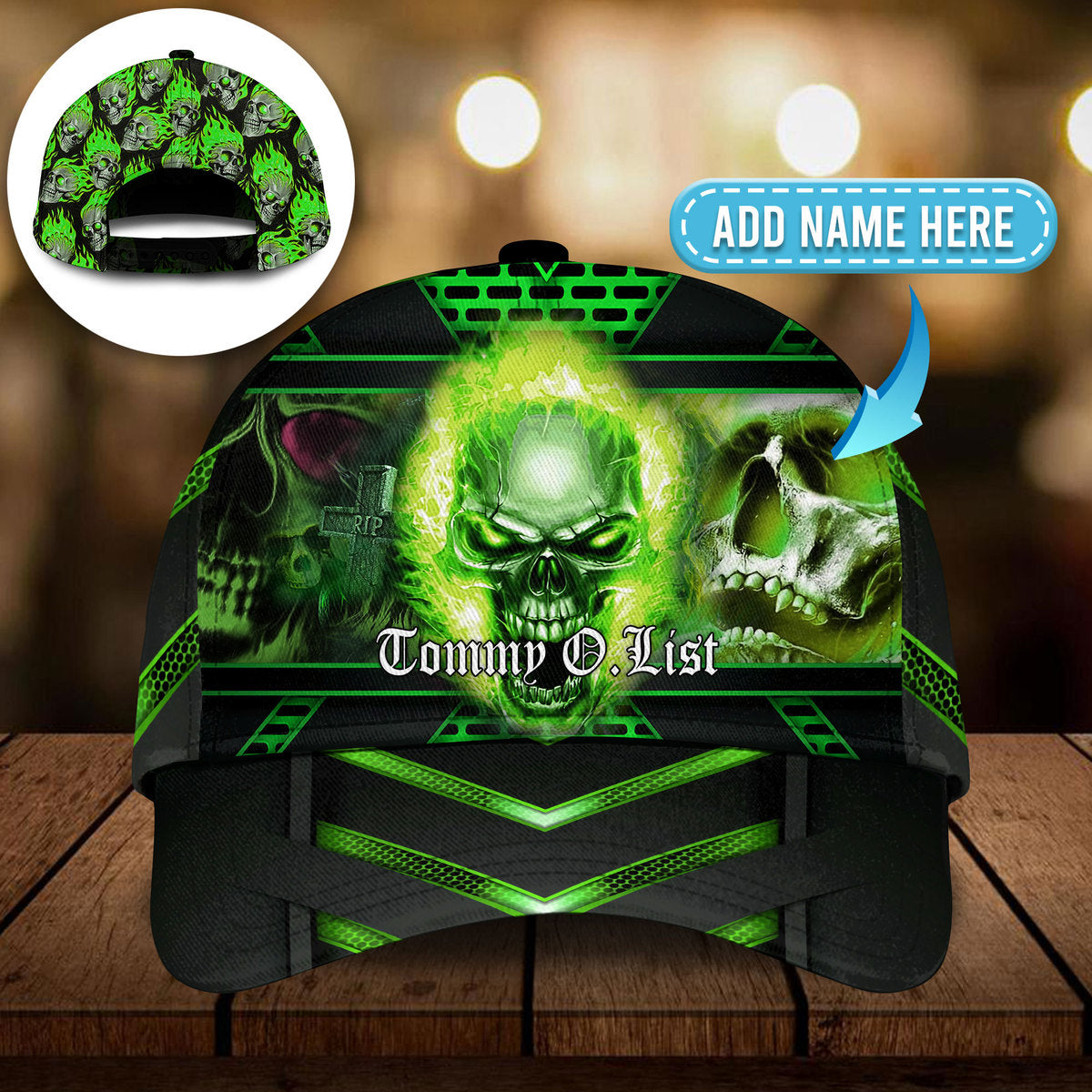 Green Fire Skull Personalized – Classic Cap