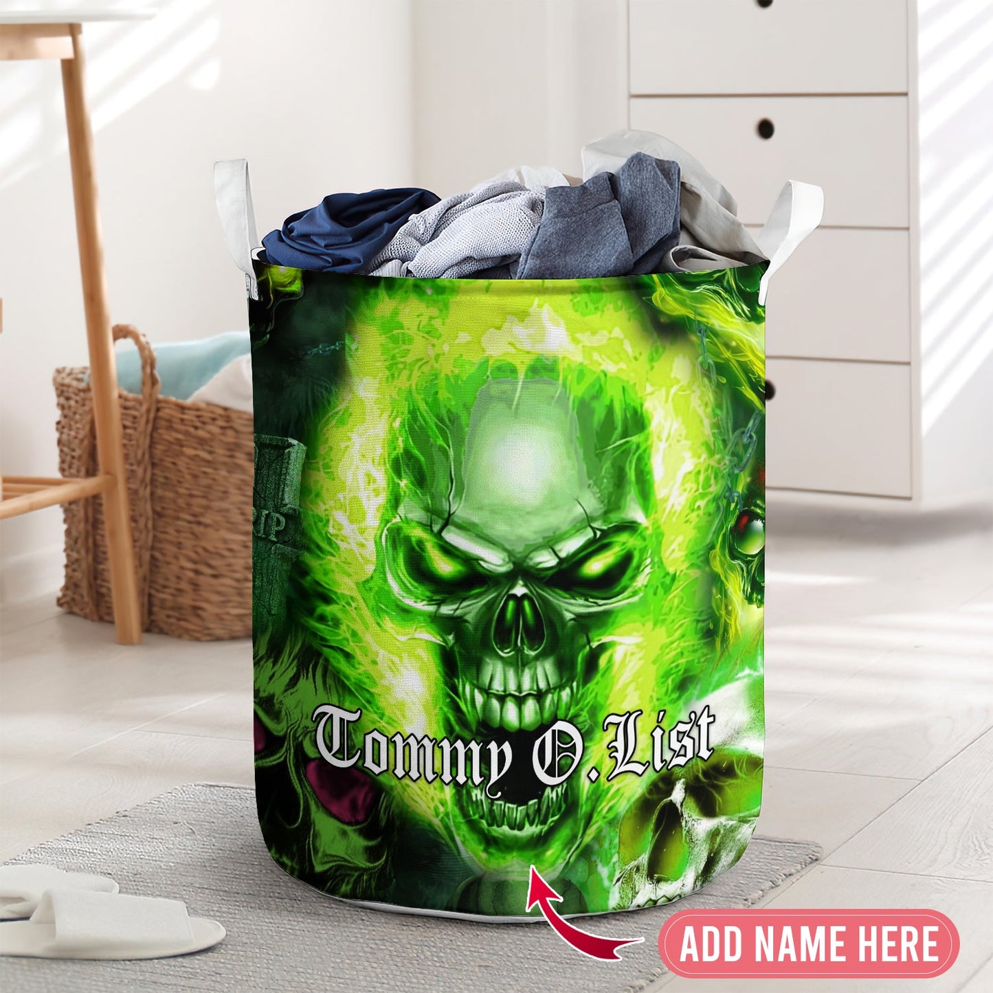 Green skull angry style personalized - Laundry basket - LAUB18TNH020322-Owls Matrix