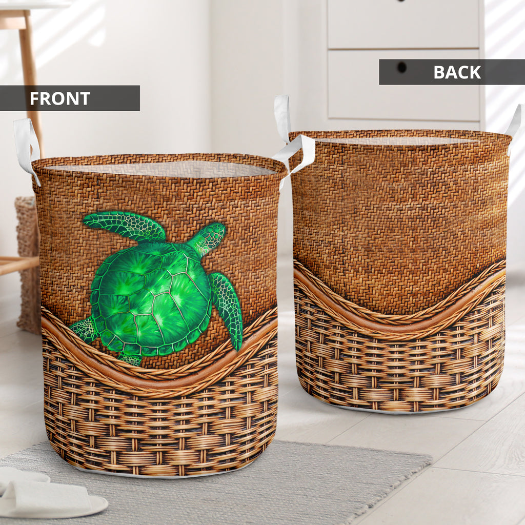 Green Turtle Rattan Teaxture - Laundry Basket - Owls Matrix LTD