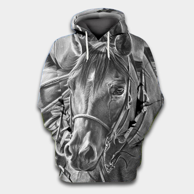 Grey Horse Style Art – 3D Hoodie