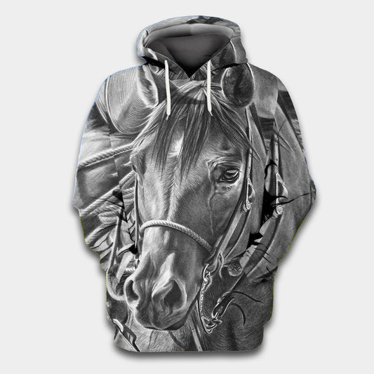 Grey Horse Style Art – 3D Hoodie