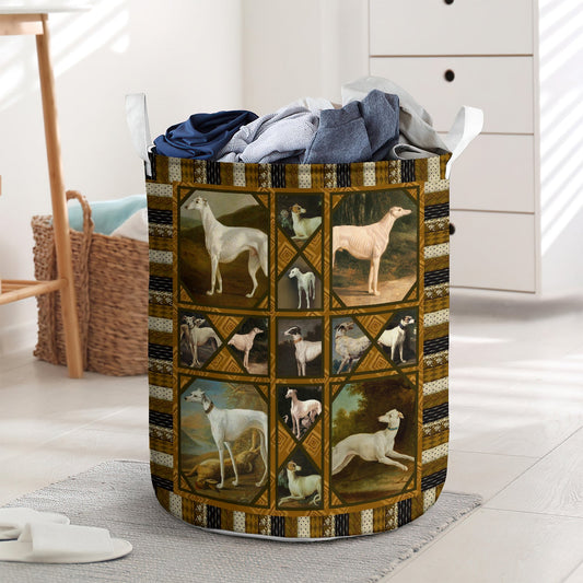 Strong white greyhound - Laundry basket - LAUB09LIN280222-Owls Matrix
