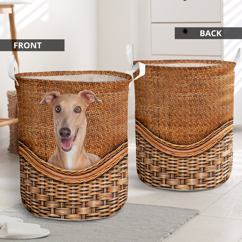 Greyhound Dog Rattan Teaxture - Laundry Basket - Owls Matrix LTD