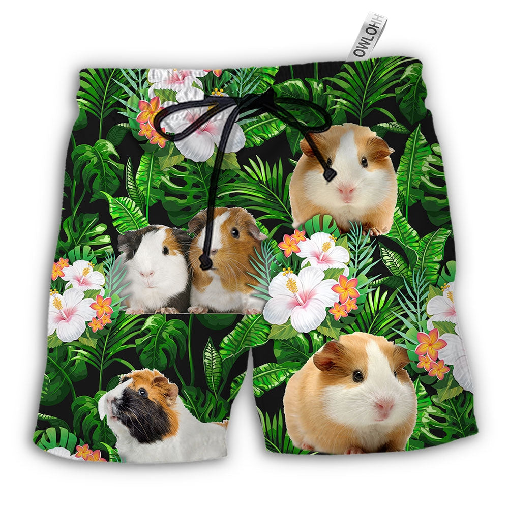 Beach Short / Adults / S Guinea Pig Green Tropical Leaf - Beach Short - Owls Matrix LTD