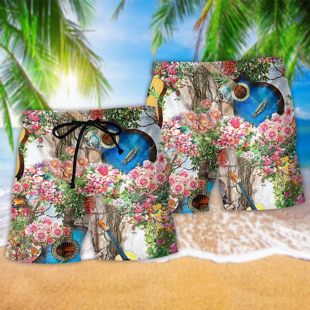 Guitar Melody And Rose Garden Art – Beach Short