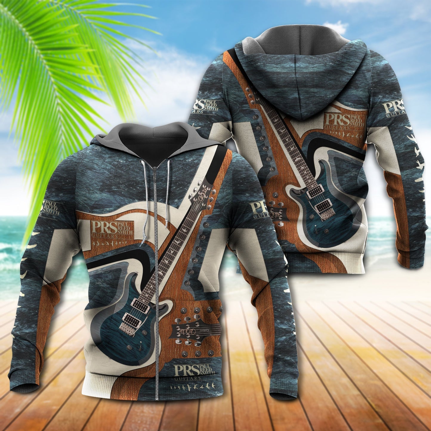 Metal Guitar Wood Blue Style - 3D Hoodie