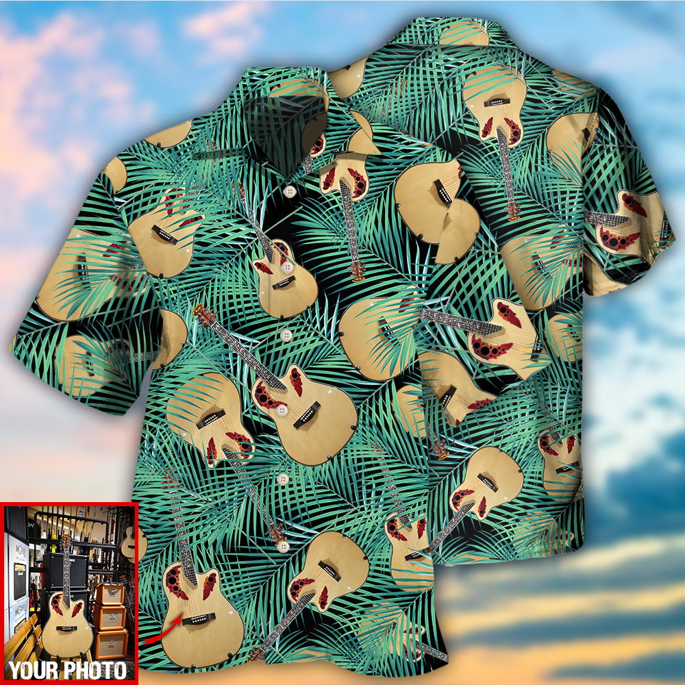 Guitar Tropical Leaf Photo Style – Hawaiian Shirt