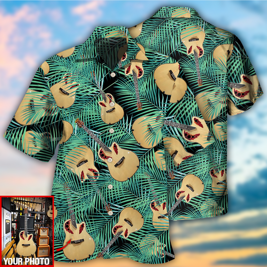 Guitar Tropical Leaf Photo Style – Hawaiian Shirt