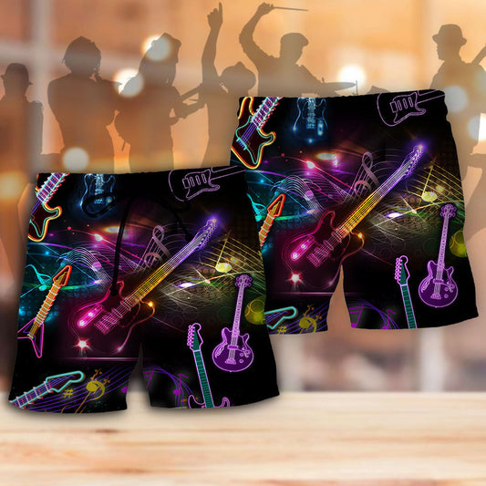 Neon Guitar Music Art Style – Beach Short