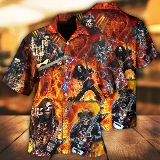 Guitar Skull Fire Art Style Pattern – Hawaiian Shirt