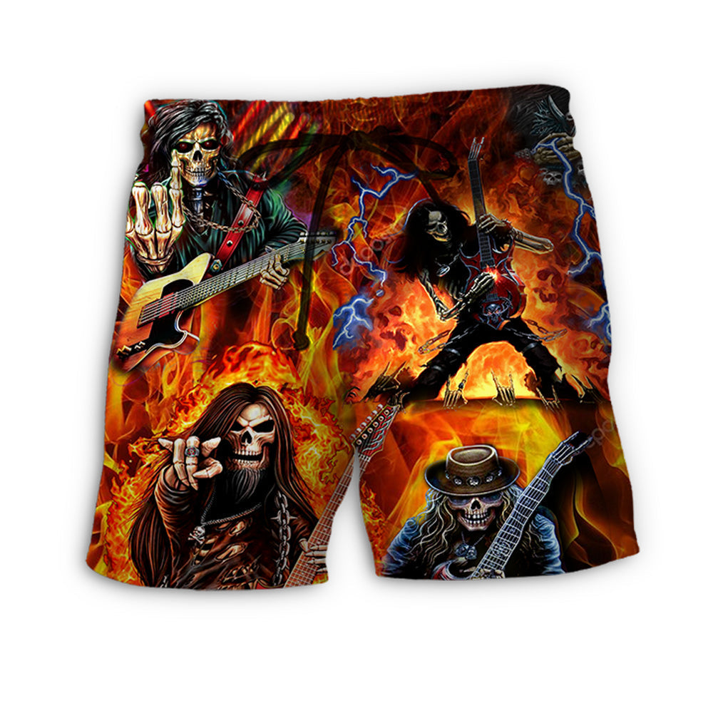 Guitar Skull Fire Artistic - Beach Short