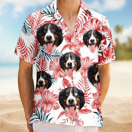 Custom Photo Family Pet Face Tropical Background – Personalized Hawaiian Shirt