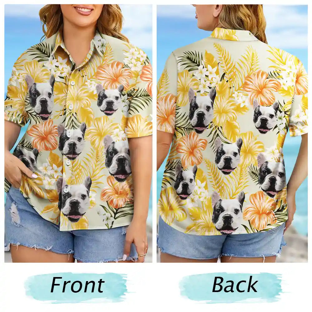 Custom Photo Family Pet Face Tropical Background – Personalized Hawaiian Shirt