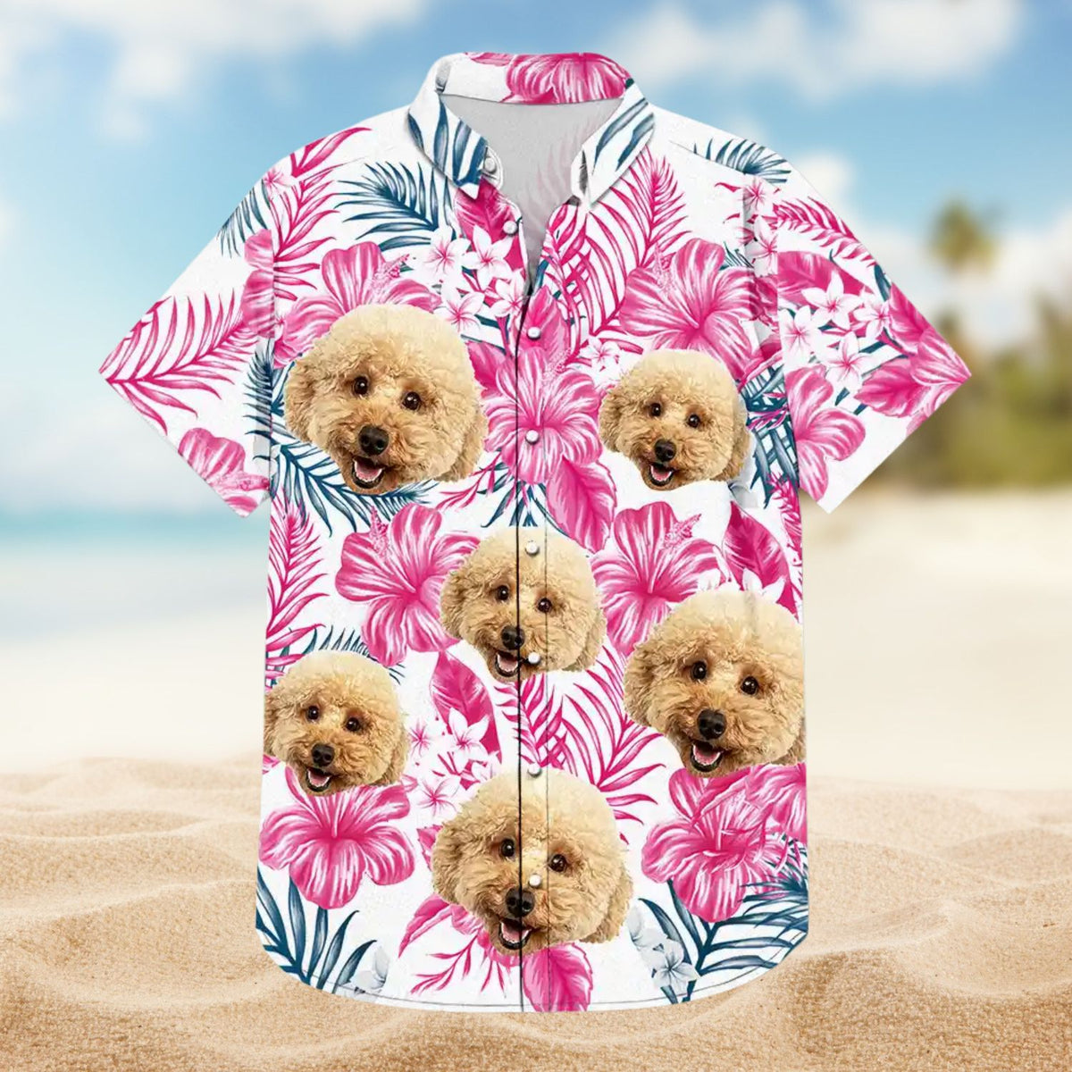 Custom Photo Family Pet Face Tropical Background – Personalized Hawaiian Shirt