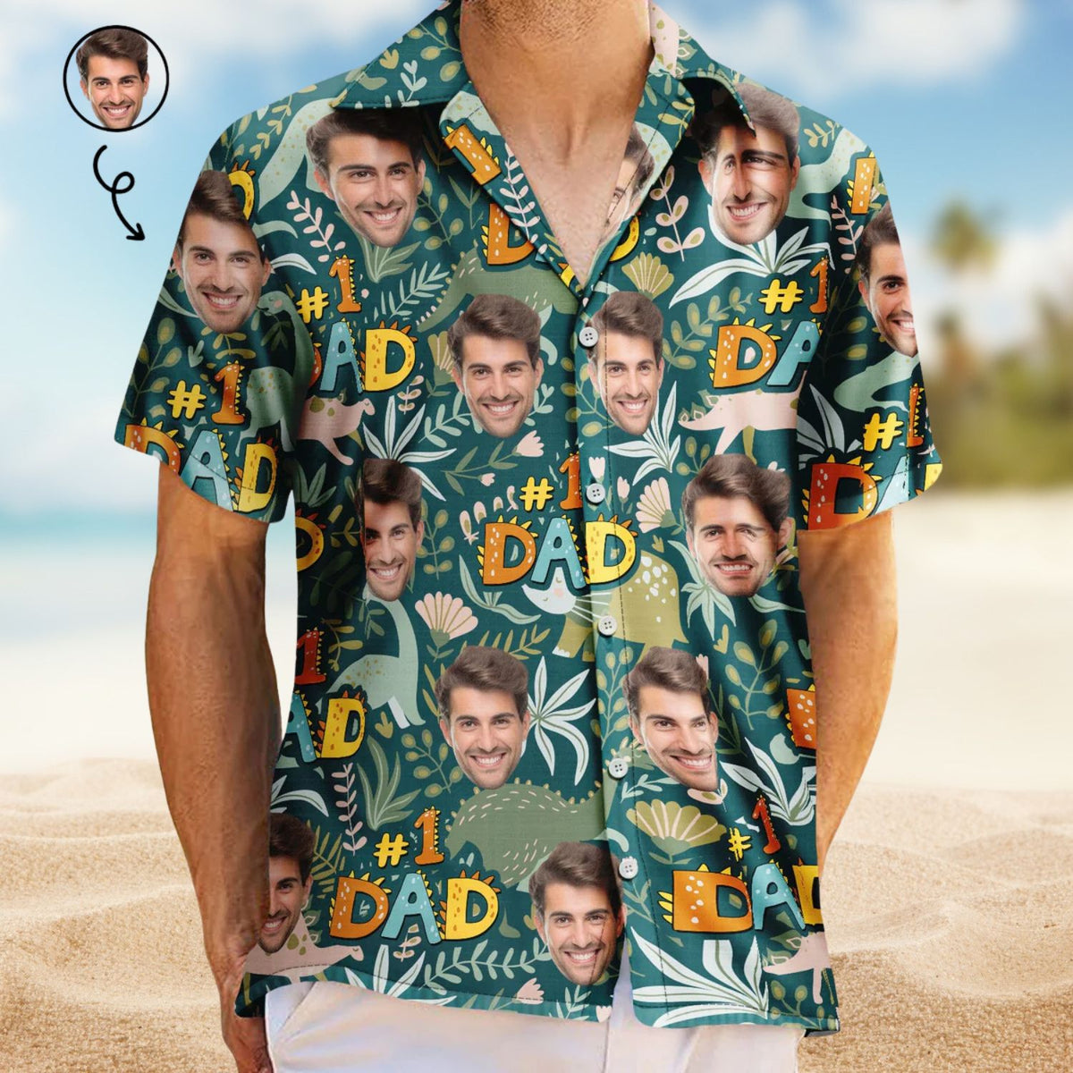 Custom Photo Dino #1 Dad – Personalized Hawaiian Shirt