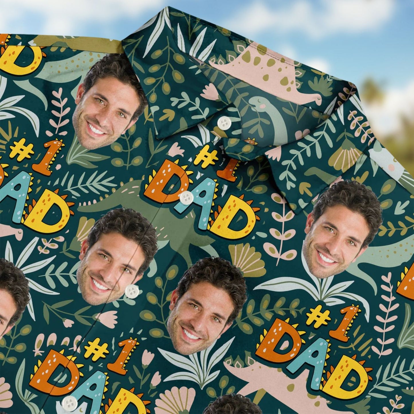 Custom Photo Dino #1 Dad – Personalized Hawaiian Shirt