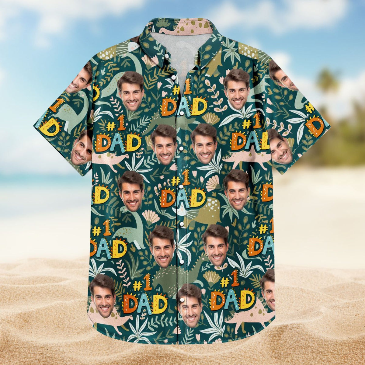 Custom Photo Dino #1 Dad – Personalized Hawaiian Shirt