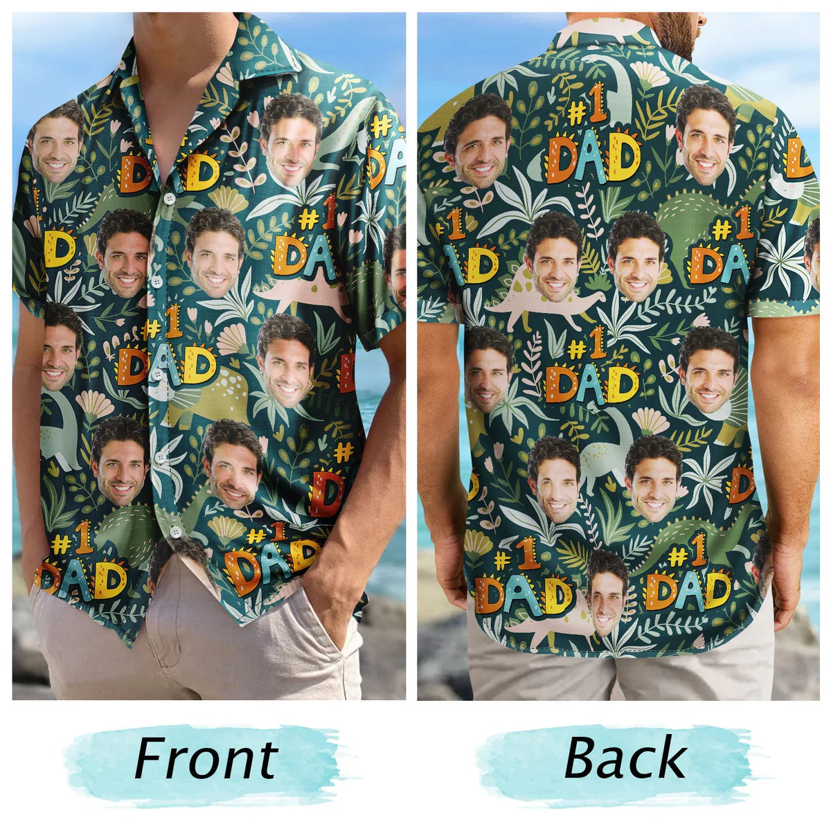 Custom Photo Dino #1 Dad – Personalized Hawaiian Shirt