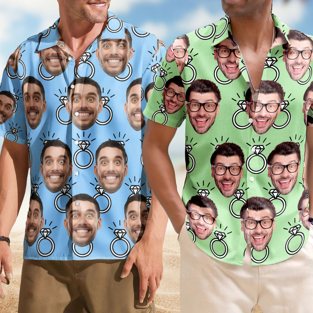 Custom Funny Face Bachelor Party Wedding Gift – Custom Photo Hawaiian Shirt