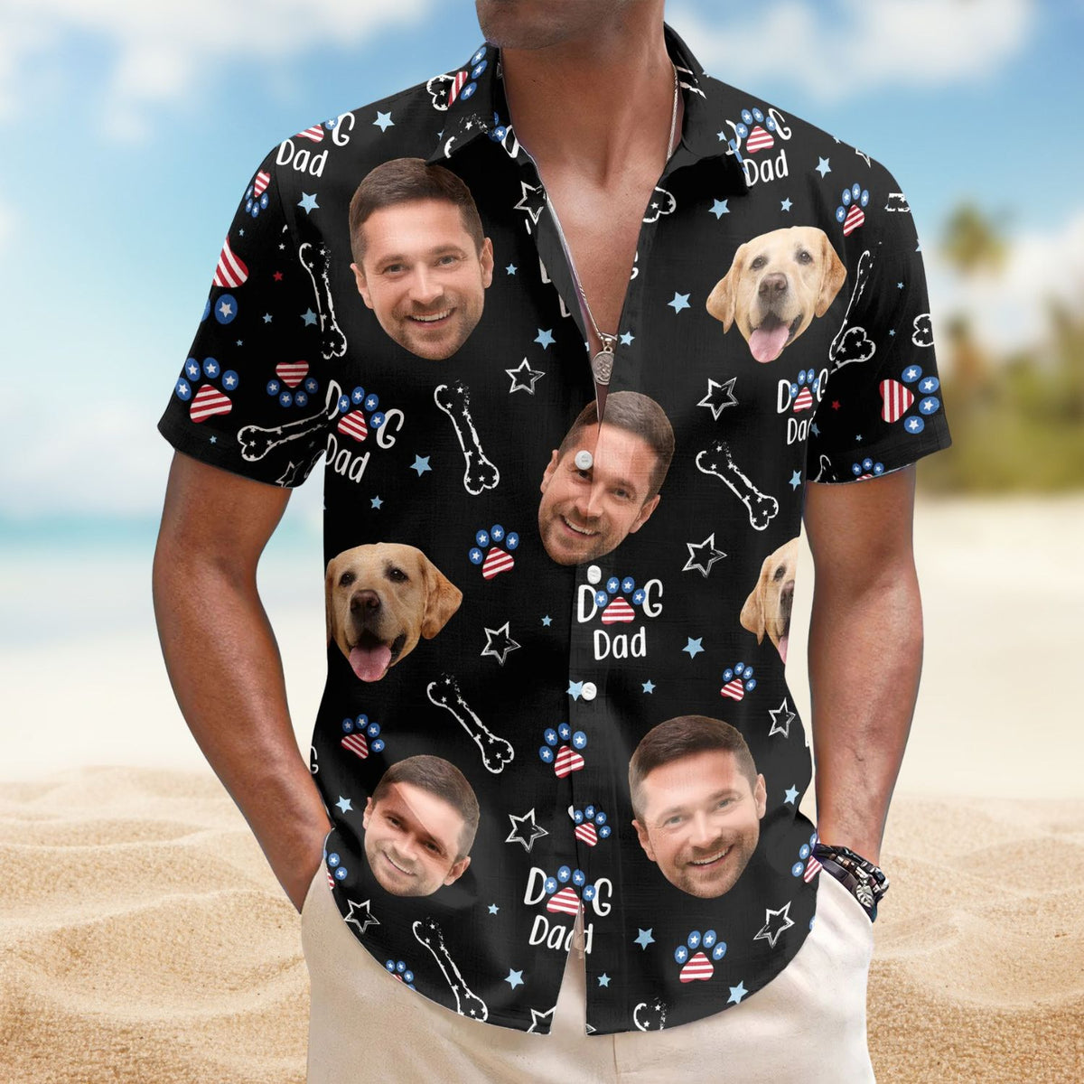 American Independence Day Paw Print – Personalized Photo Hawaiian Shirt