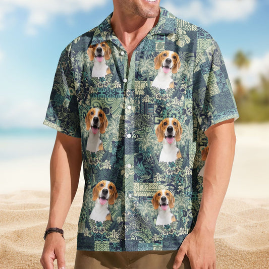 Custom Pet Funny Photo with Hibiscus & Palm Tree Pattern – Custom Photo Hawaiian Shirts