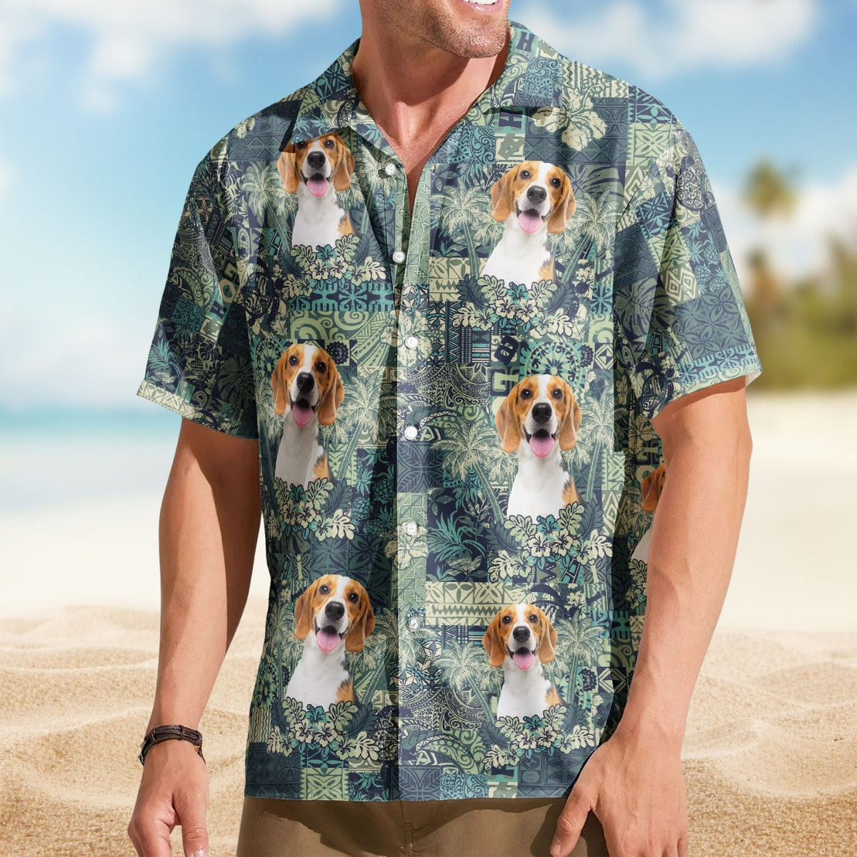 Custom Pet Funny Photo with Hibiscus & Palm Tree Pattern – Custom Photo Hawaiian Shirts