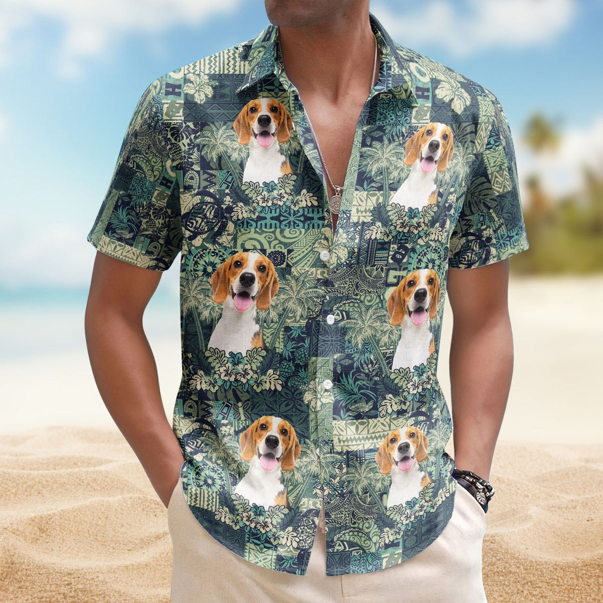 Custom Pet Funny Photo with Hibiscus & Palm Tree Pattern – Custom Photo Hawaiian Shirts