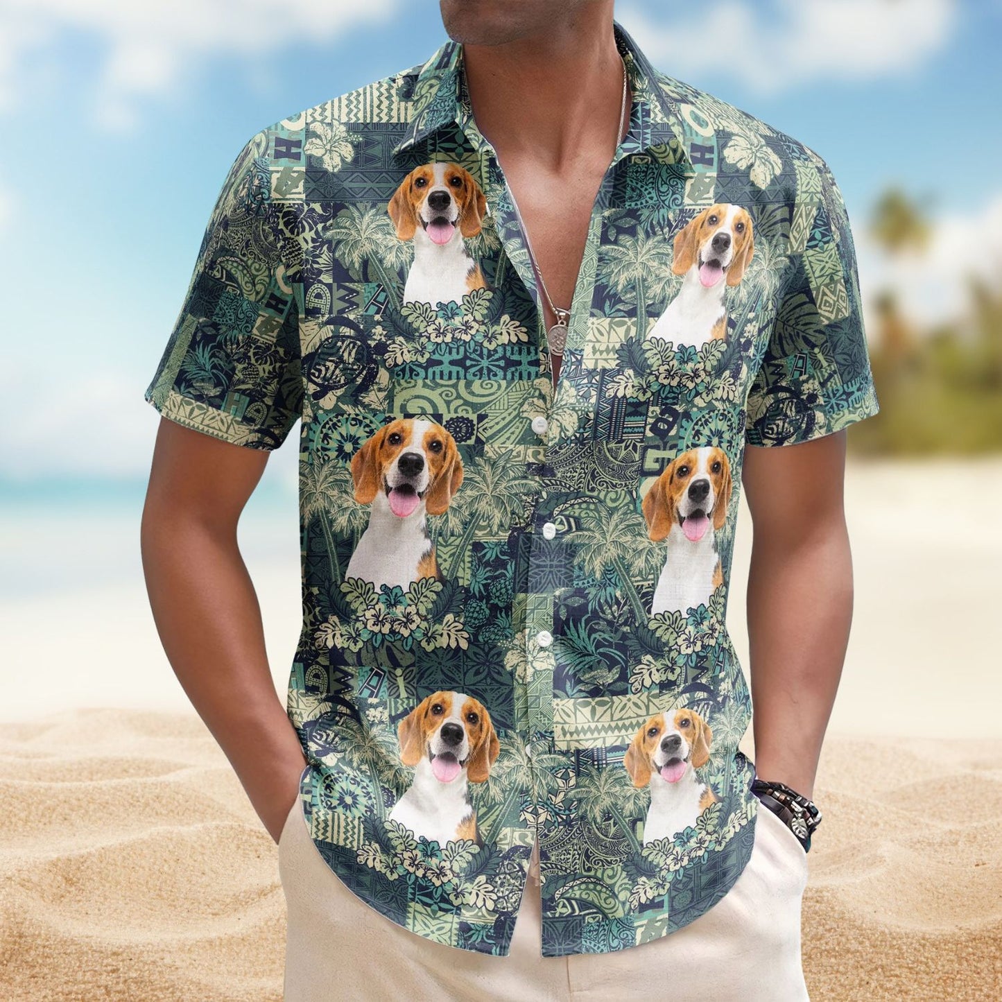 Custom Pet Funny Photo with Hibiscus & Palm Tree Pattern – Custom Photo Hawaiian Shirts