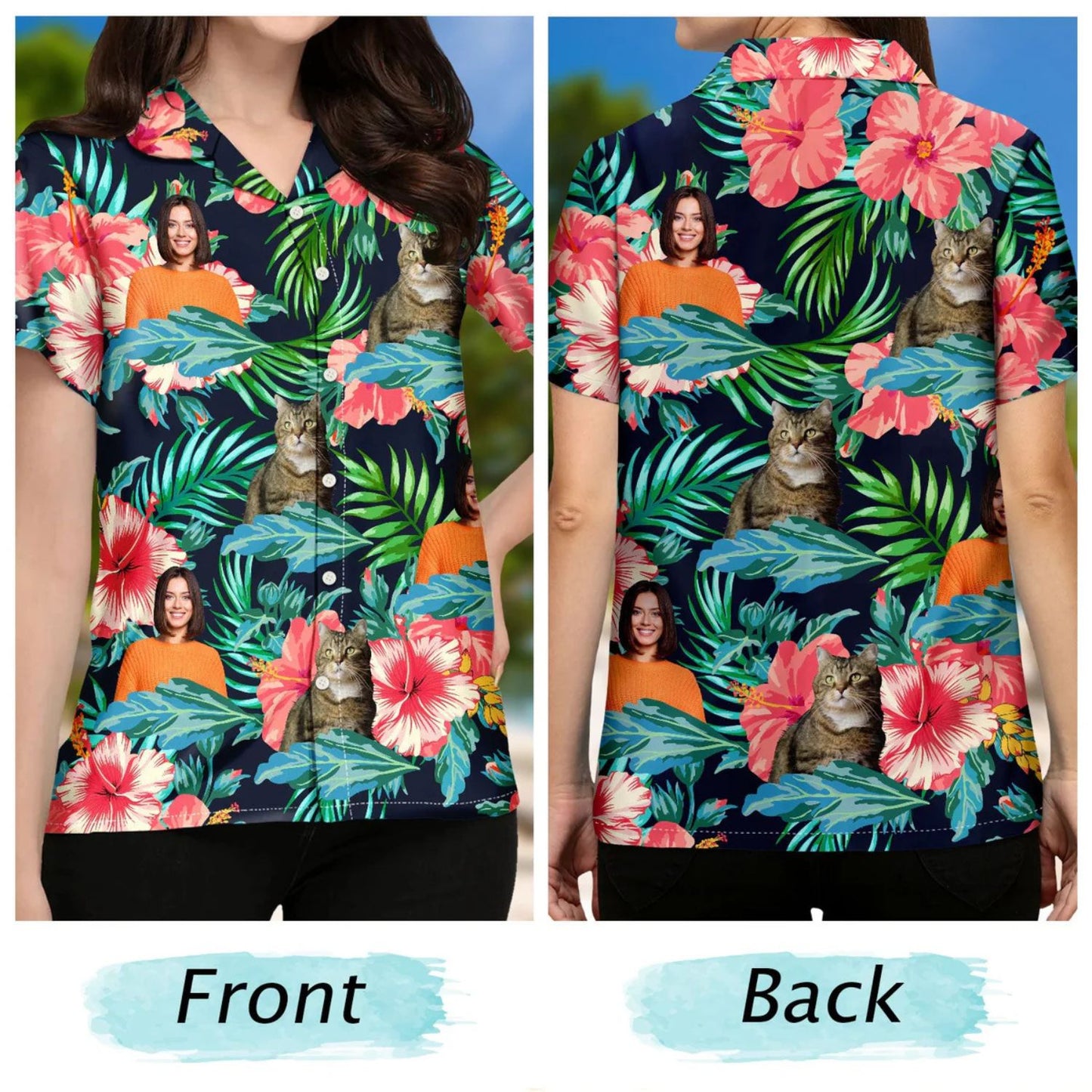 Custom Photo Human & Pet Faces Gift for Men & Women, Dog & Cat Lovers – Personalized Hawaiian Shirt