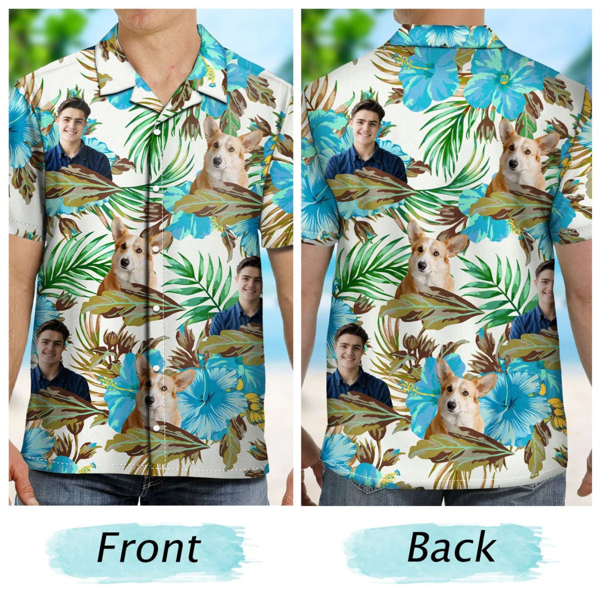 Custom Photo Human & Pet Faces Gift for Men & Women, Dog & Cat Lovers – Personalized Hawaiian Shirt