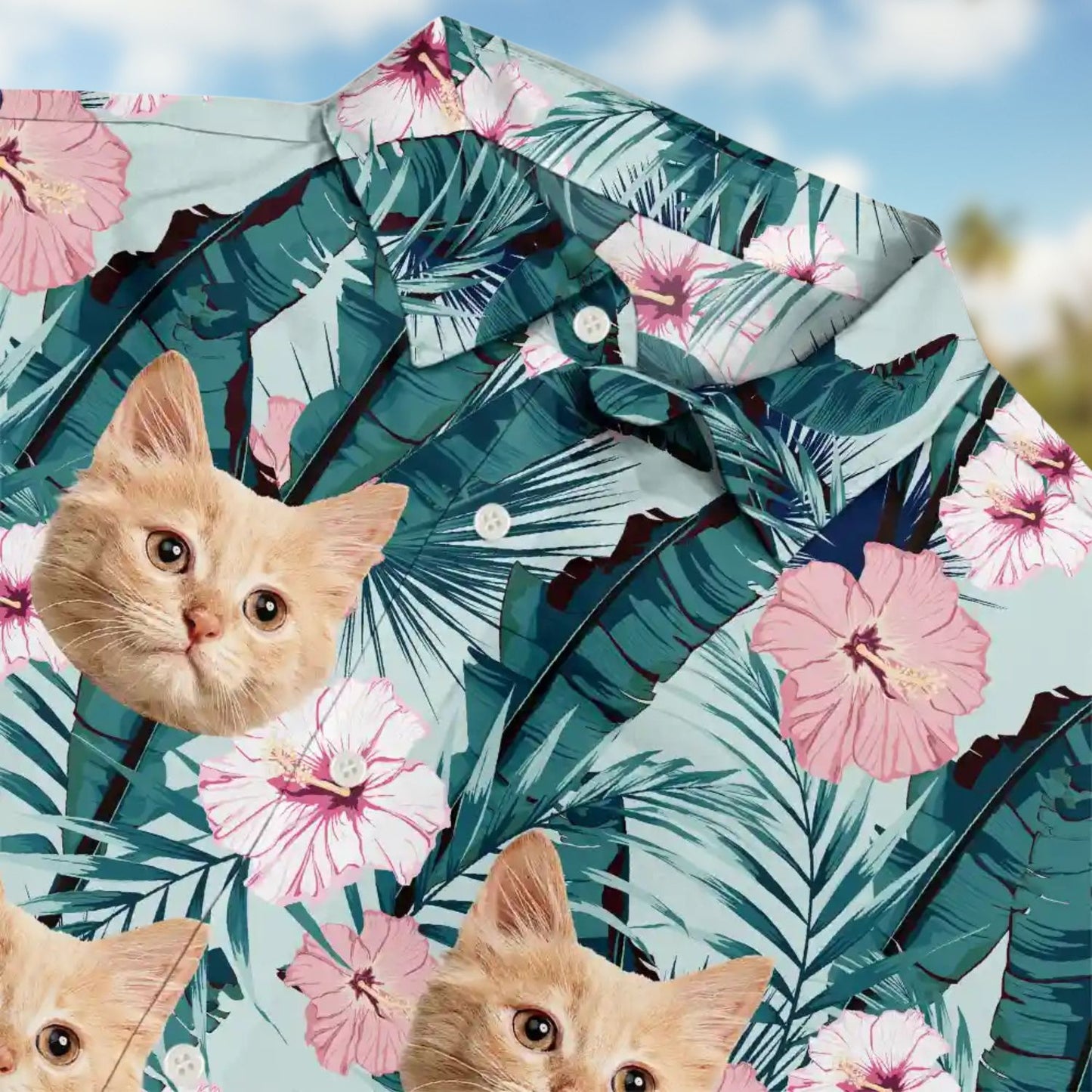 Custom Photo Tropical Vibes Pet Face – Personalized Hawaiian Shirt