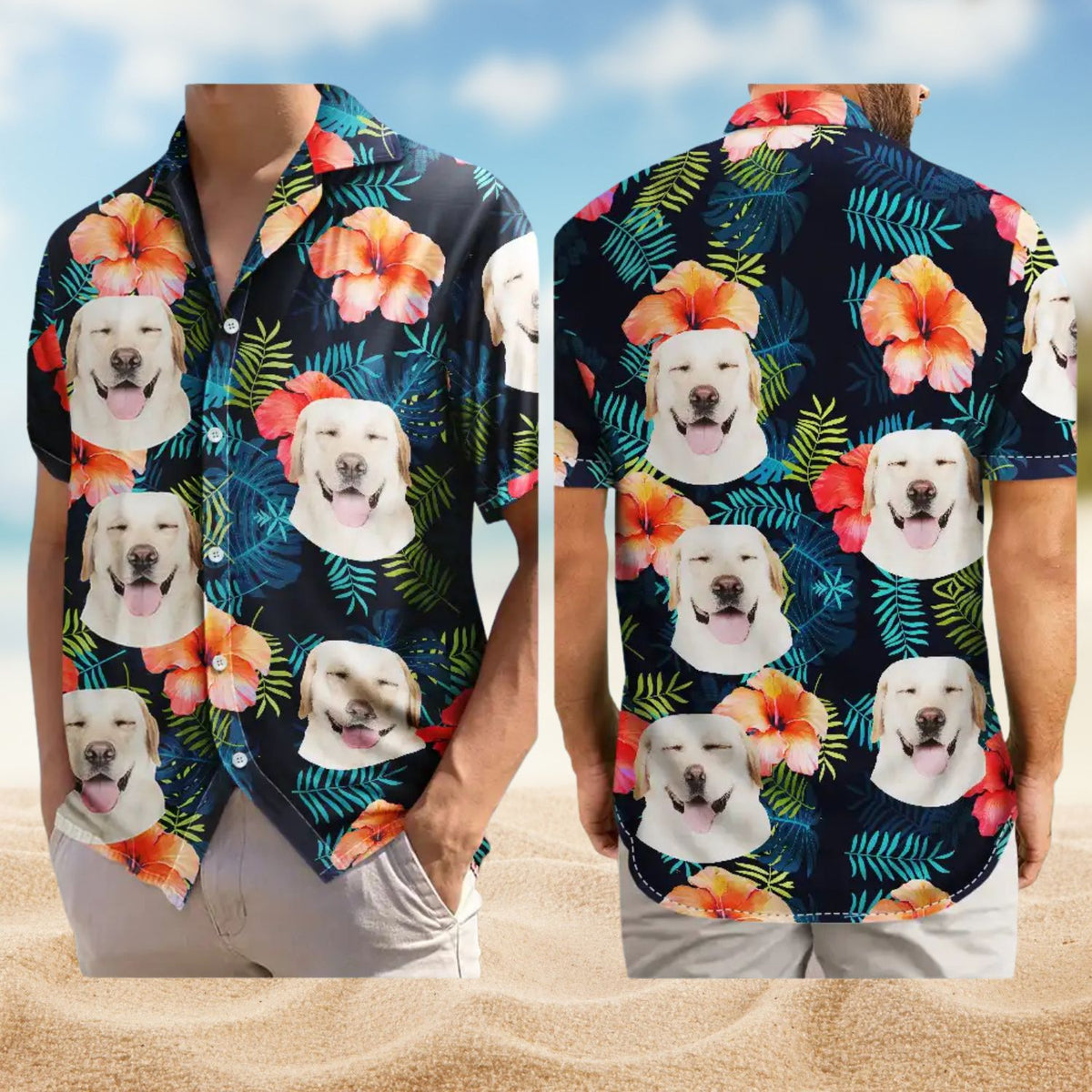 Custom Photo Tropical Vibes Pet Face – Personalized Hawaiian Shirt