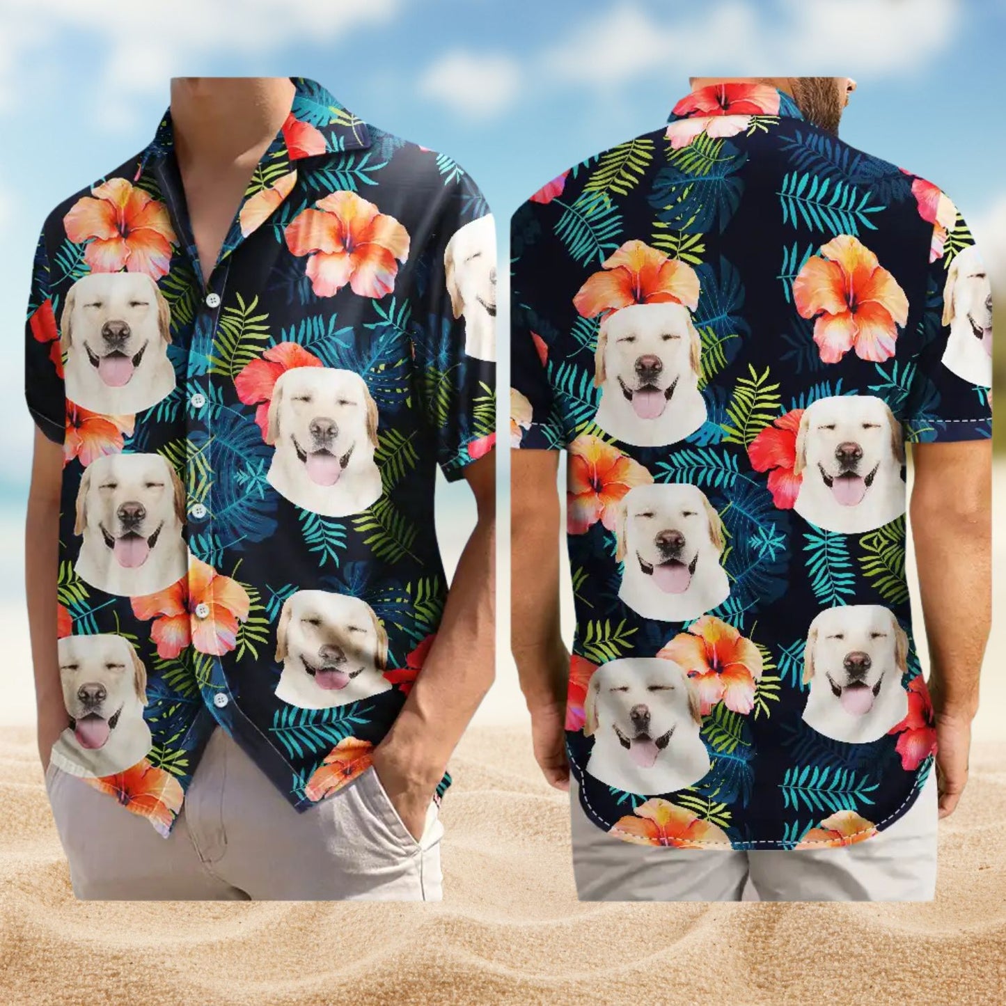 Custom Photo Tropical Vibes Pet Face – Personalized Hawaiian Shirt