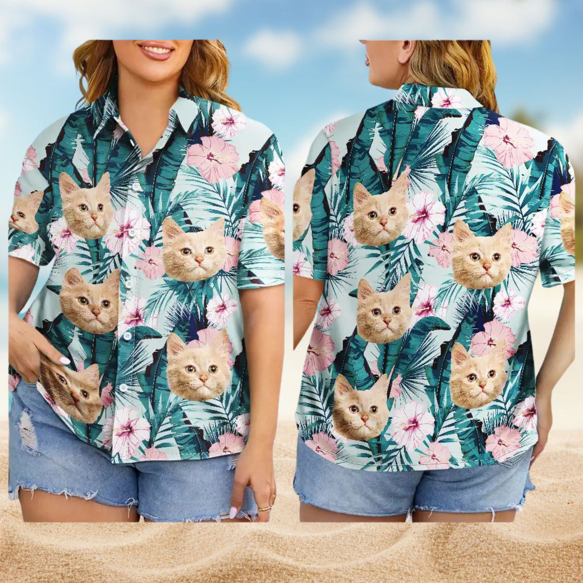 Custom Photo Tropical Vibes Pet Face – Personalized Hawaiian Shirt