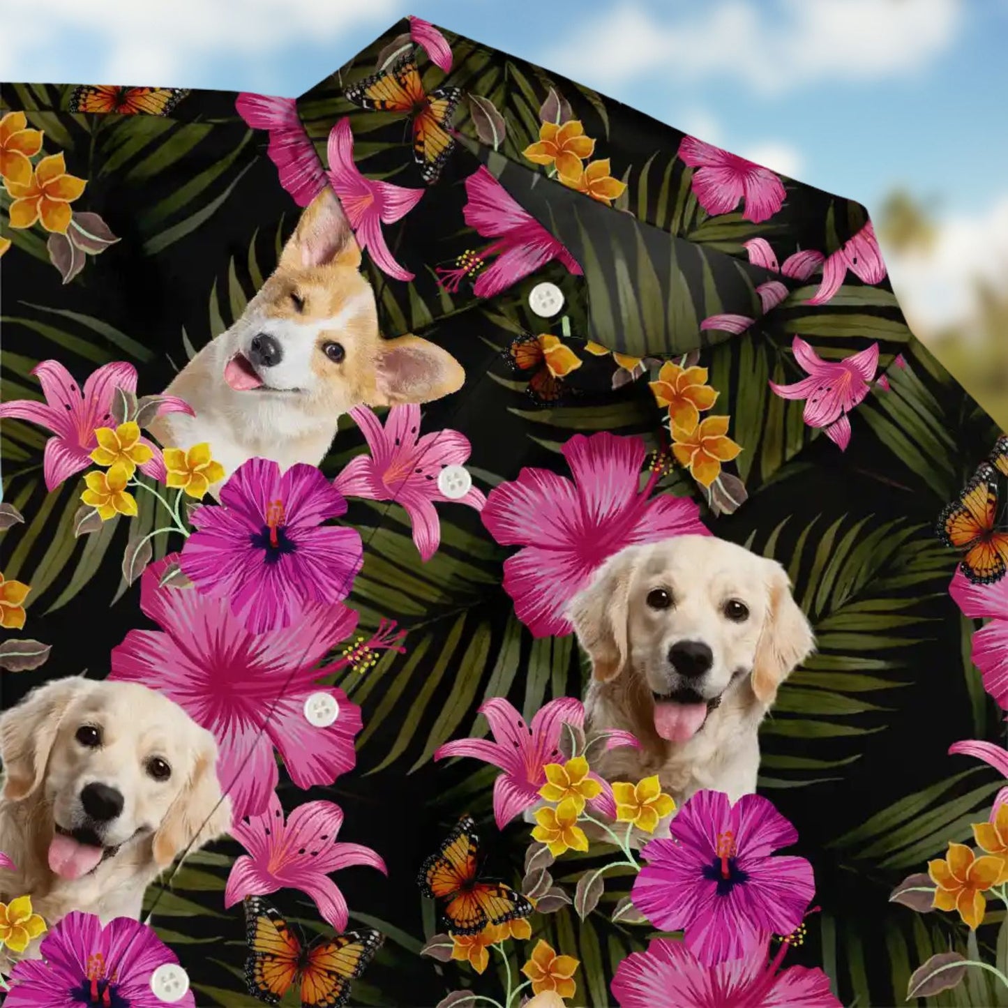 Custom Photo Dark Tropical Flowers – Personalized Hawaiian Shirt