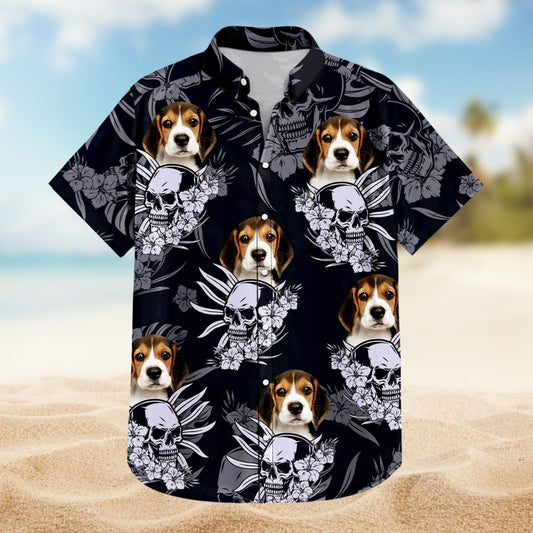 Custom Photo Skull Family Pet Face Tropical Leaf Gift for Men, Dog & Cat Lovers – Personalized Hawaiian Shirt