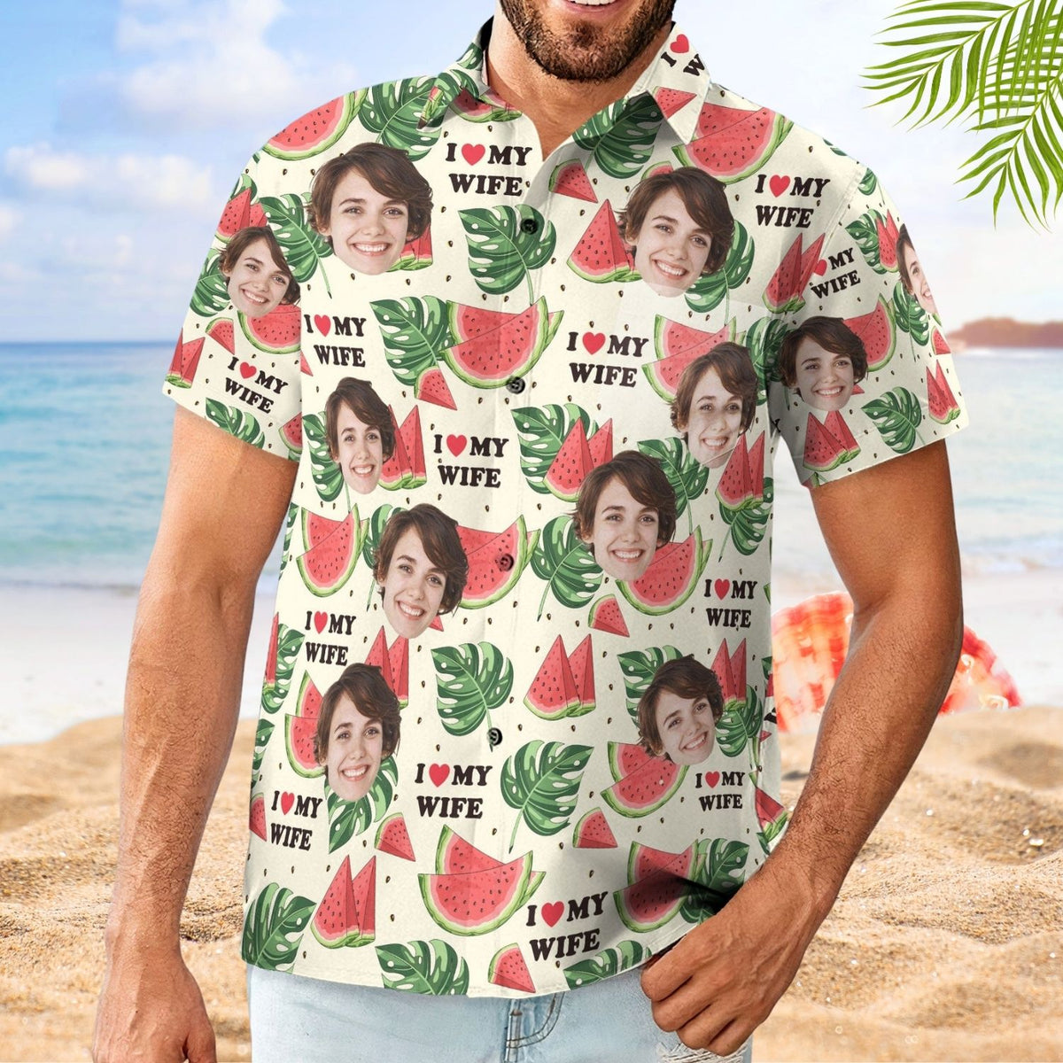 Custom Hawaiian Shirt – I Love My Wife, Personalized Photo Vacation Aloha Shirt