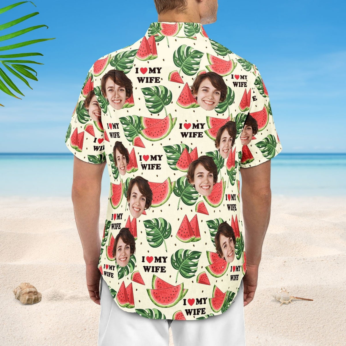 Custom Hawaiian Shirt – I Love My Wife, Personalized Photo Vacation Aloha Shirt
