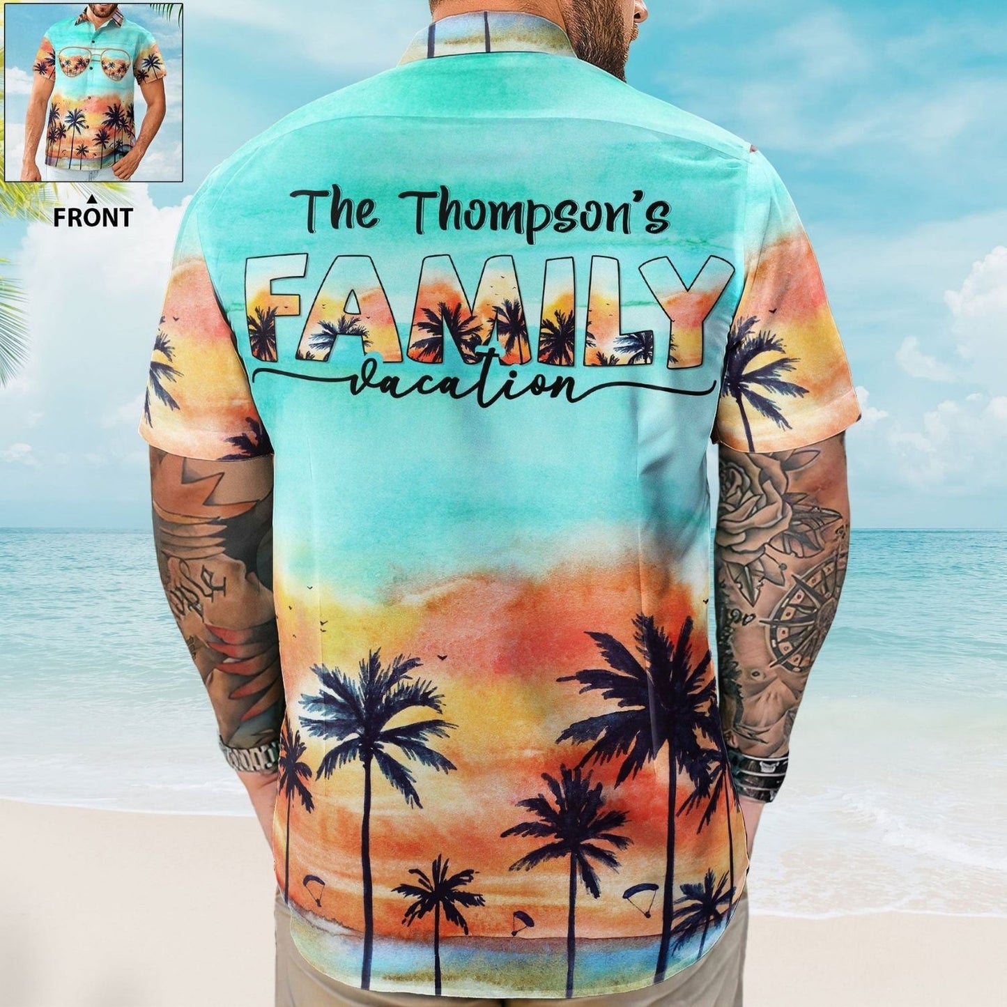 Tropical Beach Print Family Trip Vacation - Personalized Hawaiian Shirt