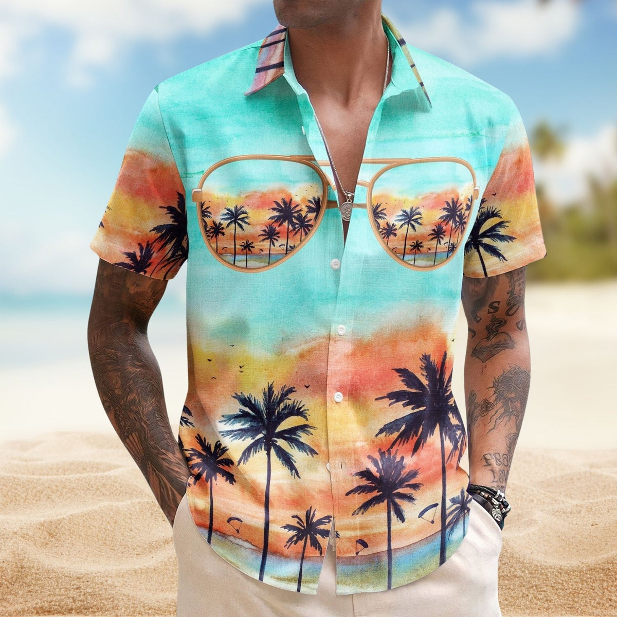 Tropical Beach Print Family Trip Vacation - Personalized Hawaiian Shirt