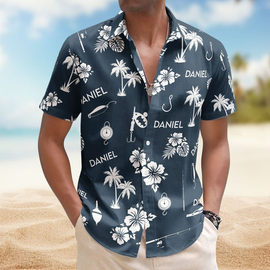 Fishing Tools Gears Custom Name Aloha Shirt for Men – Personalized Hawaiian Shirts