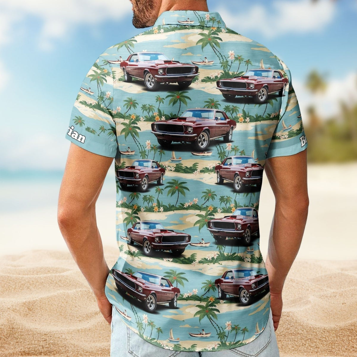 Vintage Beach Palm Tree Aloha Shirt with Custom Car Photo – Custom Photo Hawaiian Shirts
