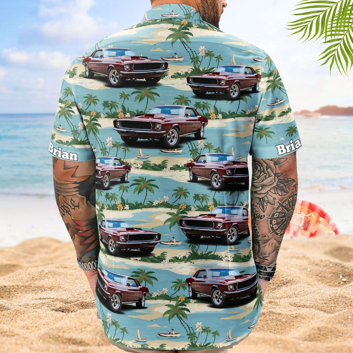 Vintage Beach Palm Tree Aloha Shirt with Custom Car Photo – Custom Photo Hawaiian Shirts