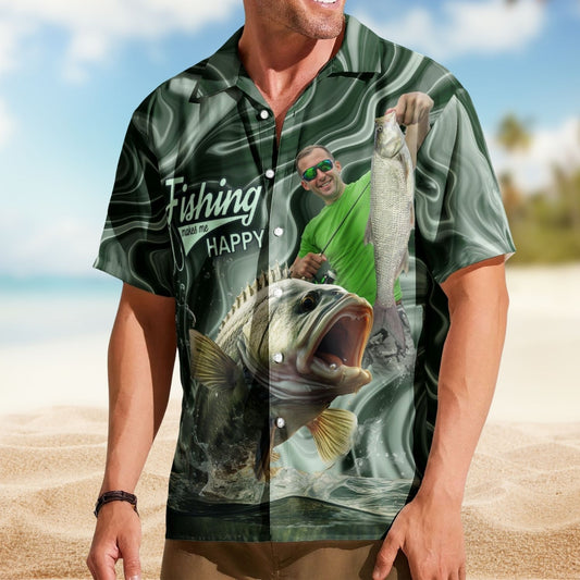 Personalized Fishing Aloha Shirt – Custom Photo Fishing Bass Fish For Men - Custom Photo Hawaiian Shirt