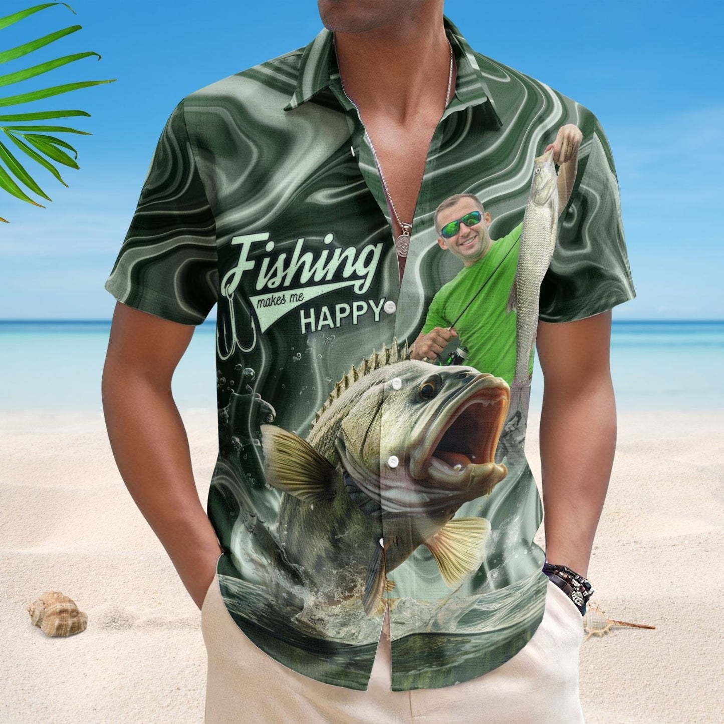 Personalized Fishing Aloha Shirt – Custom Photo Fishing Bass Fish For Men - Custom Photo Hawaiian Shirt