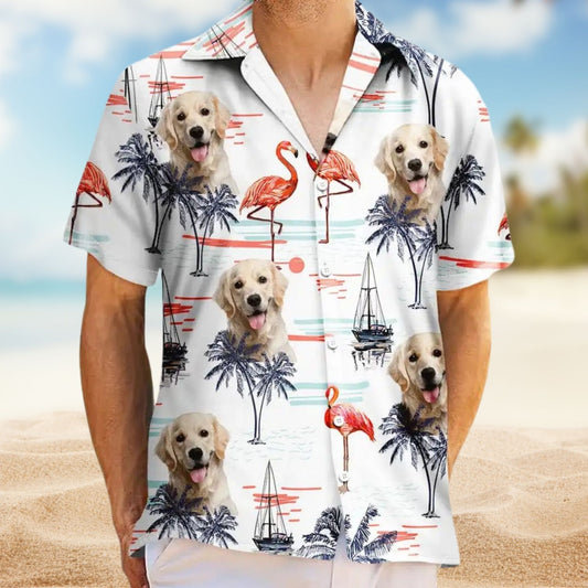 Tropical Beach Style Vacation Shirt – Custom Photo Pets Kids And More Tropical Flamingo - Personalized Hawaiian Shirt