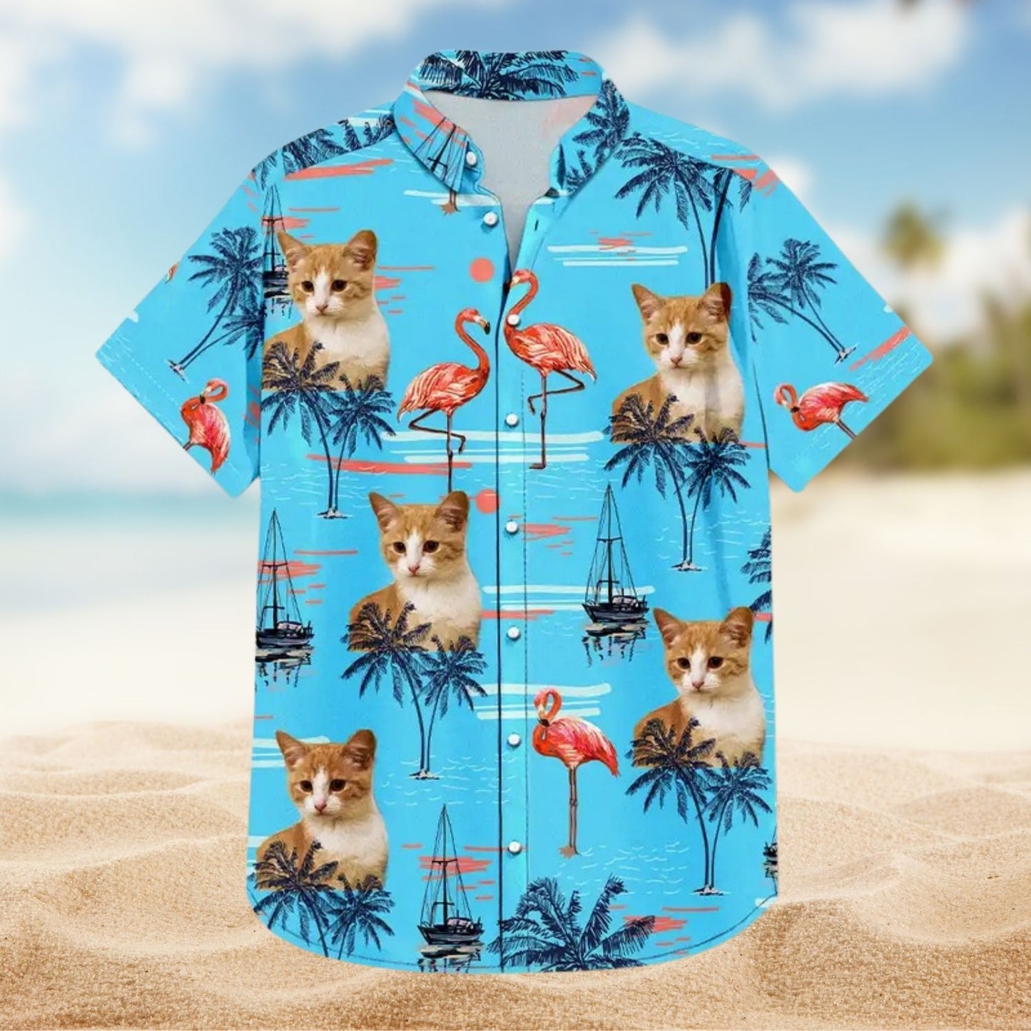 Tropical Beach Style Vacation Shirt – Custom Photo Pets Kids And More Tropical Flamingo - Personalized Hawaiian Shirt